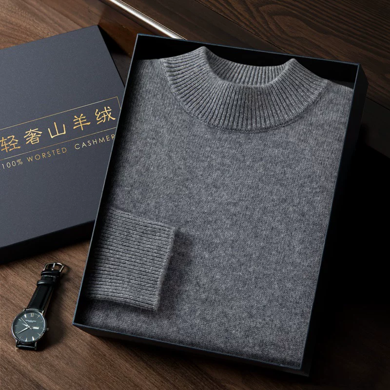 Colored cashmere fashionable knitted sweater, increased thickness, high collar