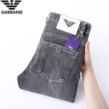 烟灰色高档香港潮牌牛仔裤男士春夏修身弹力时尚休闲欧货长裤子男