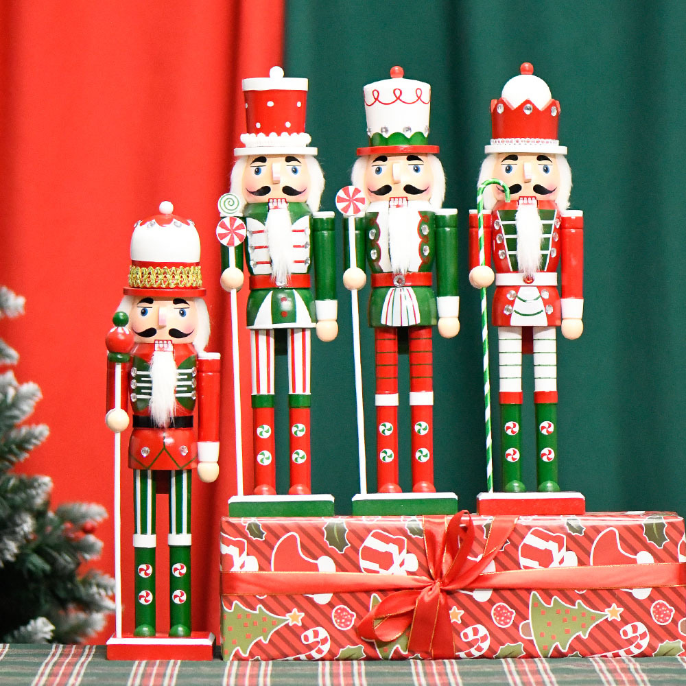 Fronteriza europea 38cm adornos de escritorio de madera cascanueces pintados soldados rojos y verdes dulces fábrica directa