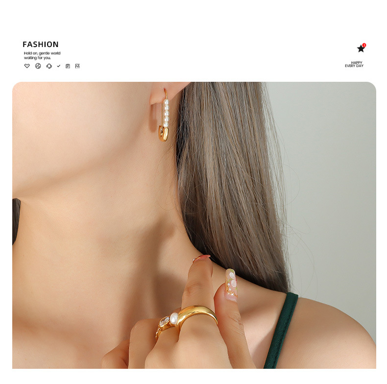 Fashion Paper Clip Titanium Steel Earrings Pearl Plating Stainless Steel Earrings 1 Pair