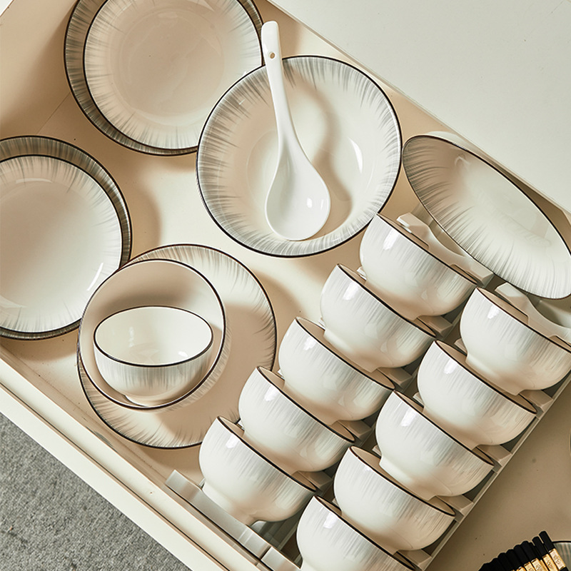 High-value Ceramic Dishes and Dish 2024 New Style Dishes and Dinnerware Household Rice Noodle Bowl Soup Bowl Combination Housewarming Gift Ceramics