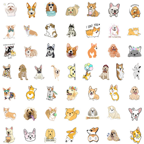 50 Cute Cartoon Dog Graffiti Stickers Water Cup Computer Refrigerator Mobile Phone Decorative Stickers Waterproof Wholesale
