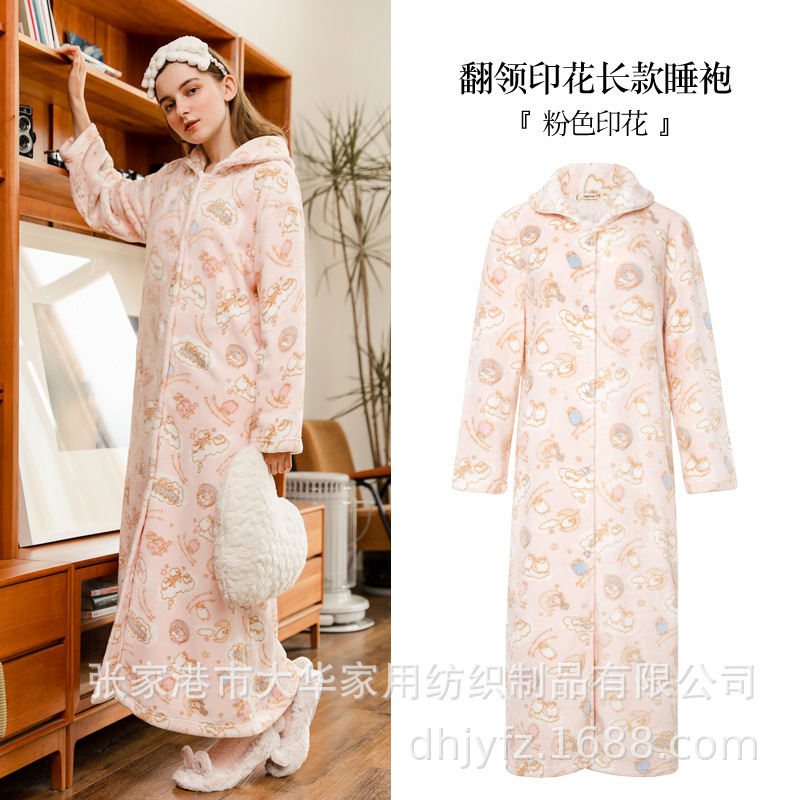 En stock Otoño e Invierno jacquard coral vellón espesado polar caliente de los hombres y las mujeres camisón espesado Albornoz pareja Pijamas