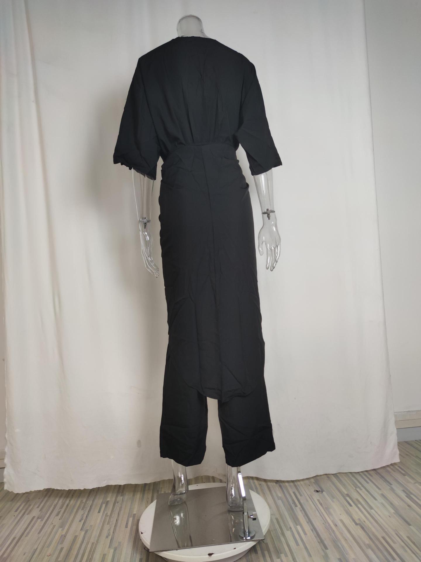2026 New Spring Women's Clothing European And American Cross-Border Fashion Casual Bat Sleeve Solid Color Straight Pants_ecoleips.com