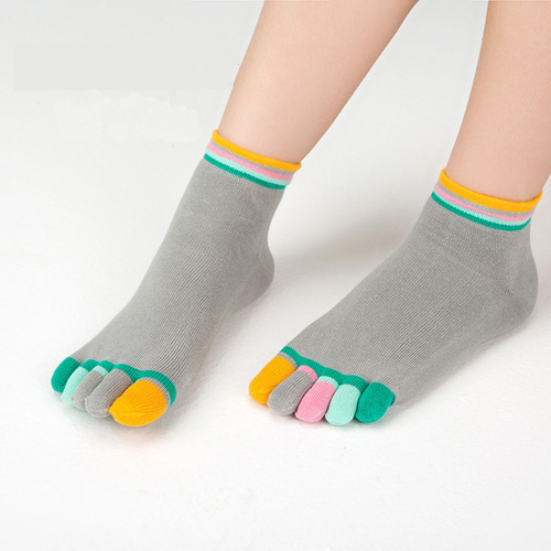 Ladies Five-Finger Socks, 100% Cotton Colorful Five-Toe Socks for Wholesale, with Heel, Absorbent and Breathable, Boxed