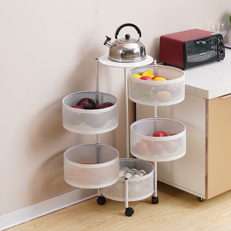 Estante redondo giratorio de cocina con ruedas, almacenamiento multicapa para frutas y verduras