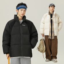 美式灯芯条拼接冬季加厚立领棉服男装插肩袖设计保暖面包服外套q