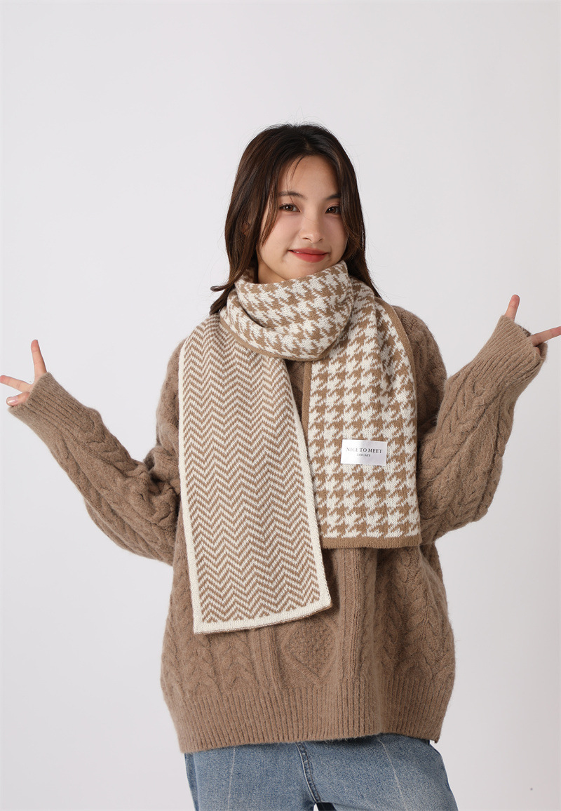 Sciarpa a griglia Qianniao da donna, inverno 2023, nuova coppia di studenti coreani versatili, lavorata a maglia, collo caldo_voghion.com