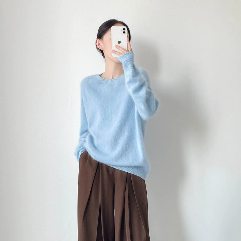 Zhengqite Clothing/Milk Blue Brushed Cashmere Sweater for Women, Autumn/Winter 2026 New Style, Loose and Lazy, High-End Feel, Soft Zhengqite Clothing/Milk Blue Brushed Cashmere Sweater for Women, Autumn/Winter 2026 New Style, Loose and Lazy, High-End Feel, Soft