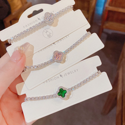  new summer style micro-encrusted zirconium four-leaf flower bracelet female Internet celebrity personality light luxury atmosphere adjustable hand jewelry