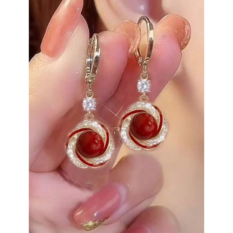 [ Quality Red Pearl Earrings Luxury Elegant Hook Earrings]