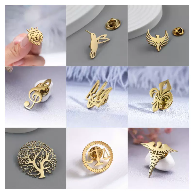 金色系列复古九烛台十字架音符等胸针男士不锈钢胸针西服徽章领针