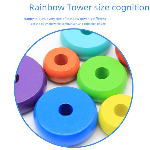 Manufacturer direct sale small wooden seven-layer rainbow tower stacking game baby infant ring stacking building blocks early education educational toy