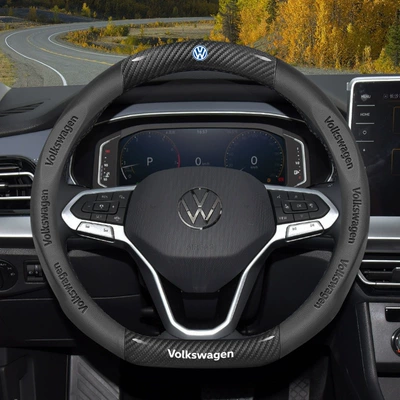 Volkswagen Sagitar Steering Wheel Cover Magotan B8 Lavida Polo Passat Tiguan L Lingdu Tanyue Touryue Cc Handle Cover (Steering wheel cover) - type-d-carbon-fiber-pattern-nappa-leather-black-default