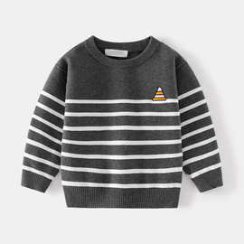 东莞大朗毛衣工厂男童细条纹圆领毛衣秋冬款单层棉线打底毛衫