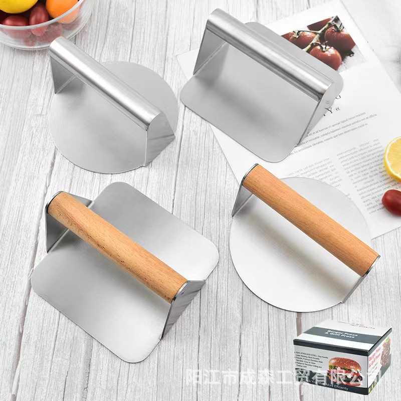 Herramientas de cocina transfronterizas, prensa de carne de acero inoxidable 430, carne de hamburguesa, pastel, prensa de carne, horneado antiadherente casero