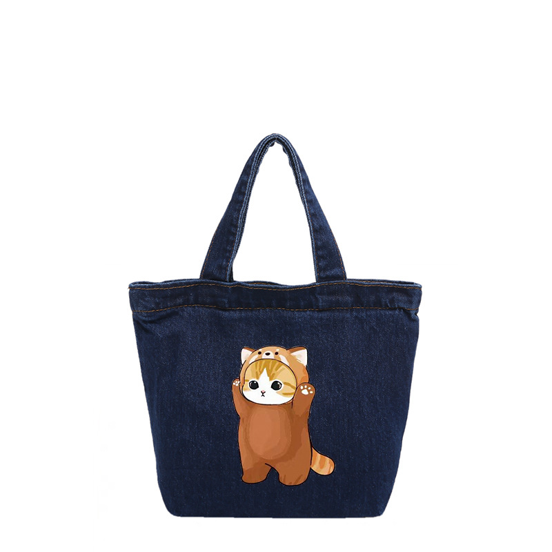 Bolsos vaqueros de lavado de dibujos animados japoneses de gran capacidad estudiantes bolsos de cubo de agua portátiles lindos bolsos de almuerzo de conveniencia