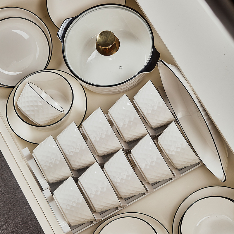 Diamond Non-Slip Ceramic Light Luxury Household Ceramic Tableware Set Bowls and Plates Noodle Soup Bowls Fish Plates Free Combination Gifts