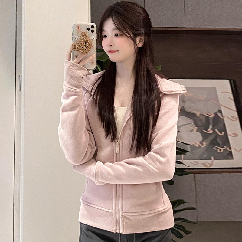 Cardigan Slim-fit Sweater Jacket Women's Spring and Autumn Vertical Collar Waist Thin Fleece Liner Yoga Wear Sports Top