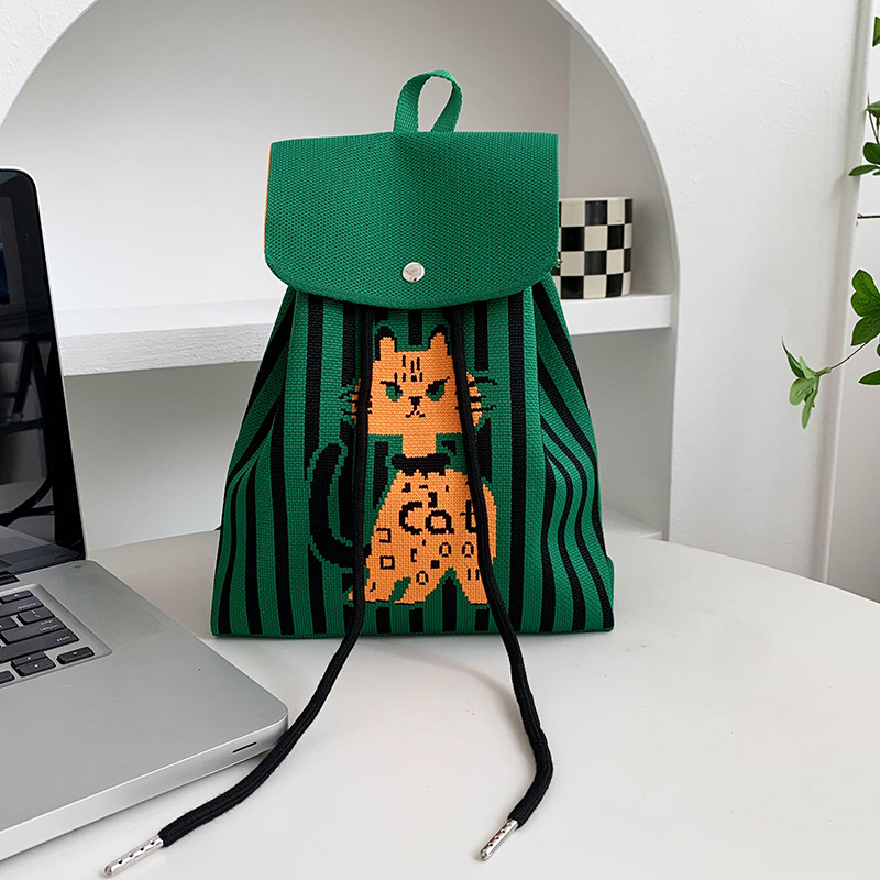 Mochila de alta calidad para damas nueva personalidad de dibujos animados versátil de gran capacidad de viaje bolsa de tejido portátil mochila de punto