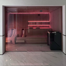 养生房汉蒸房光波房会所美容院铁杉木木塑裙边桑拿石浇水湿蒸干蒸