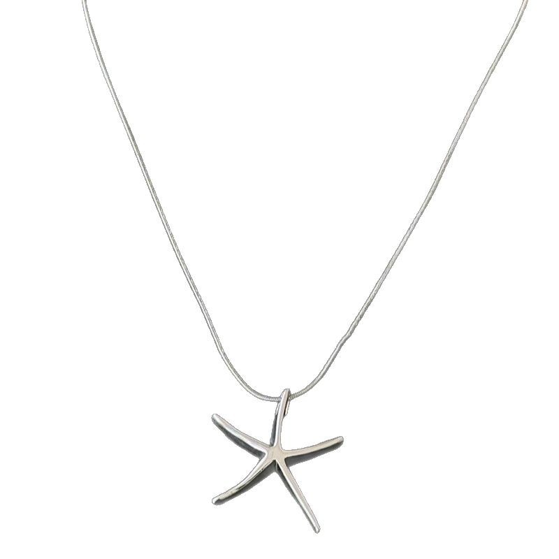 Collar de estrella de mar tridimensional de plata lisa, simple, personalidad, viento frío, cadena de clavícula de todo fósforo, collar de sentido avanzado de nicho femenino