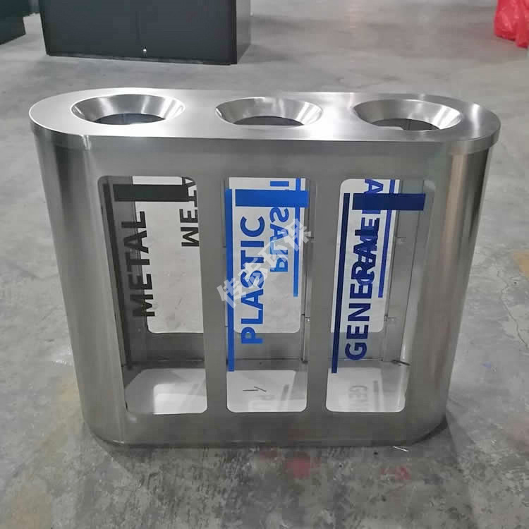 室内地铁站商场商用三联体亚克力板透明防爆立式不锈钢分类垃圾桶