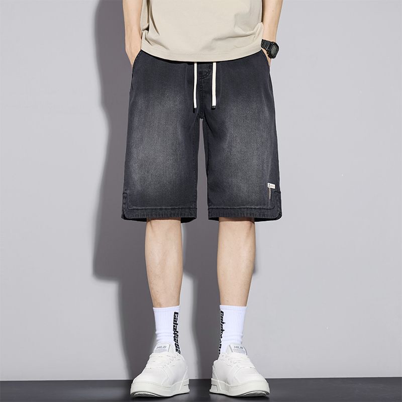 High-End Slim-Fit Tencel Denim Shorts for Men, New Summer Style, American High Street Style, Drawstring Five-Point Shorts for Teenagers