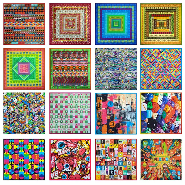 New Cotton Cartoon Geometric Digital Printing Square Scarf Casual Hip Hop Street Dance Outdoor Riding Decorative Headscarf Face Scarf