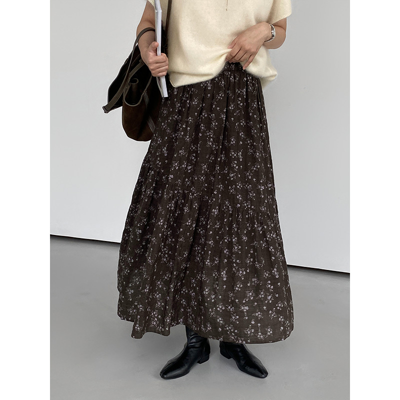 Jiangzuo Han-style retro casual floral print high-waisted slimming long skirt for women, autumn 2013