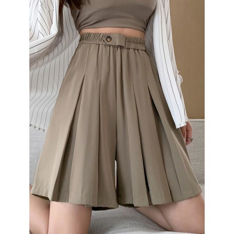 High Waist Suit Pleated Skirt Pants Women's Summer New Design Sense Niche Loose Straight Pants Wide Leg Casual Pants