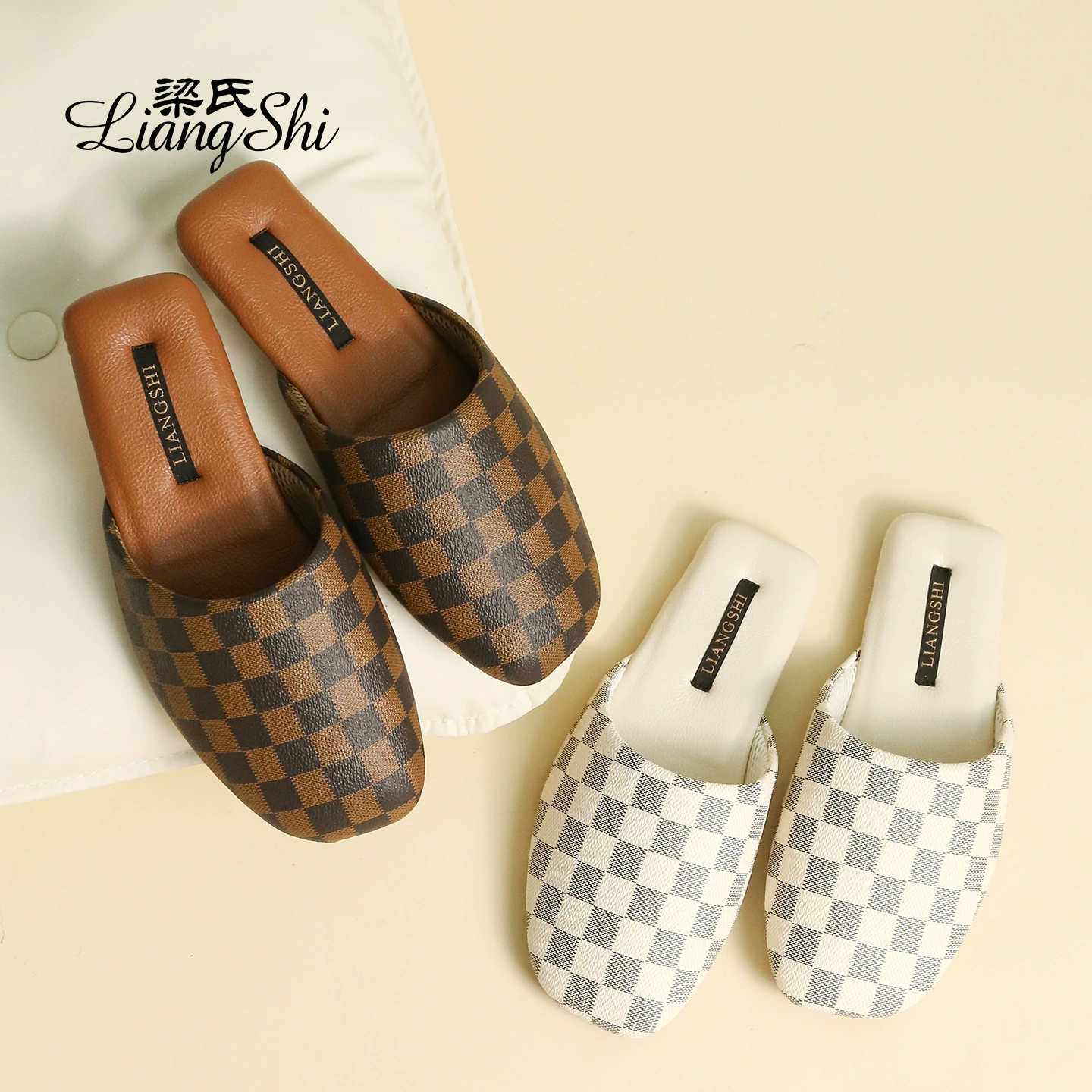 Осенне-зимние всесезонные домашние нескользящие тапочки на подошве из коровьего сухожилия Liang's для мужчин, мужские и женские водонепроницаемые сандалии в шахматном порядке из искусственной кожи с накладками на носке