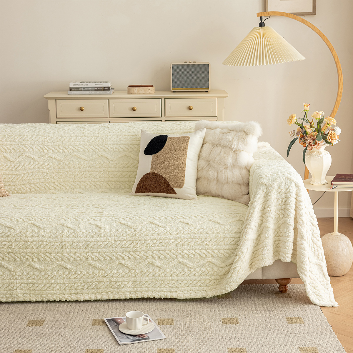 Toalla de sofá de terciopelo de algodón Shu de doble cara transfronteriza, lujo ligero, sensación de alta calidad, cubierta completa de otoño e invierno, felpa anti-gato, tela de la cubierta del sofá