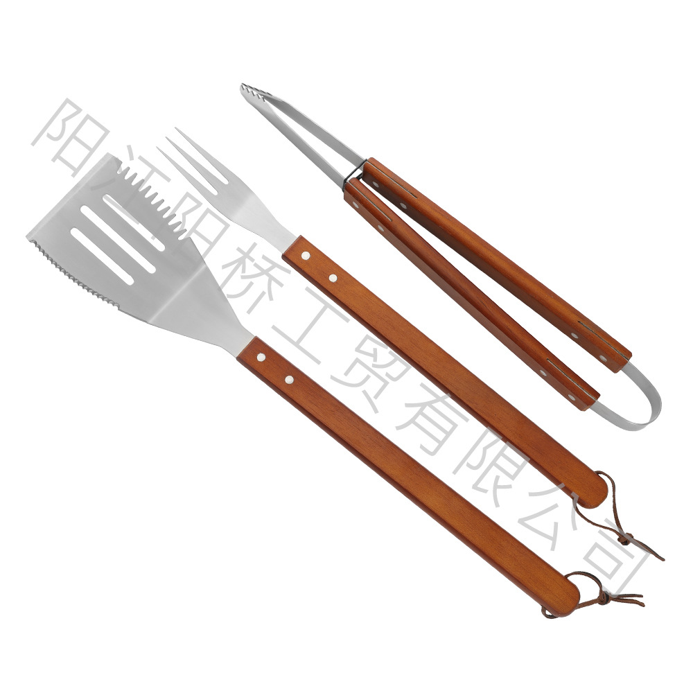 Amazon Hot sale acero inoxidable parrilla al aire libre mango de madera parrilla set BBQ alargada parrilla set combinado