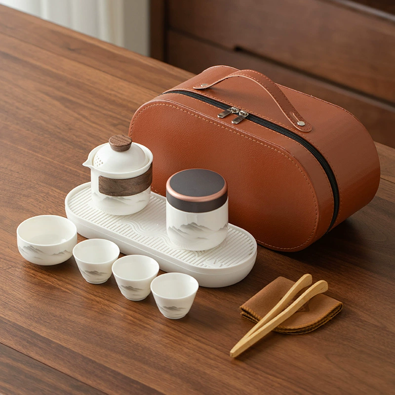Овечий жир нефритовый фарфоровый чайный набор кунг-фу на открытом воздухе портативный чайный набор для путешествий