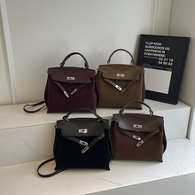 2024新款大包包绒面凯莉包麂皮绒单肩包时尚腋下包斜挎包女通勤包