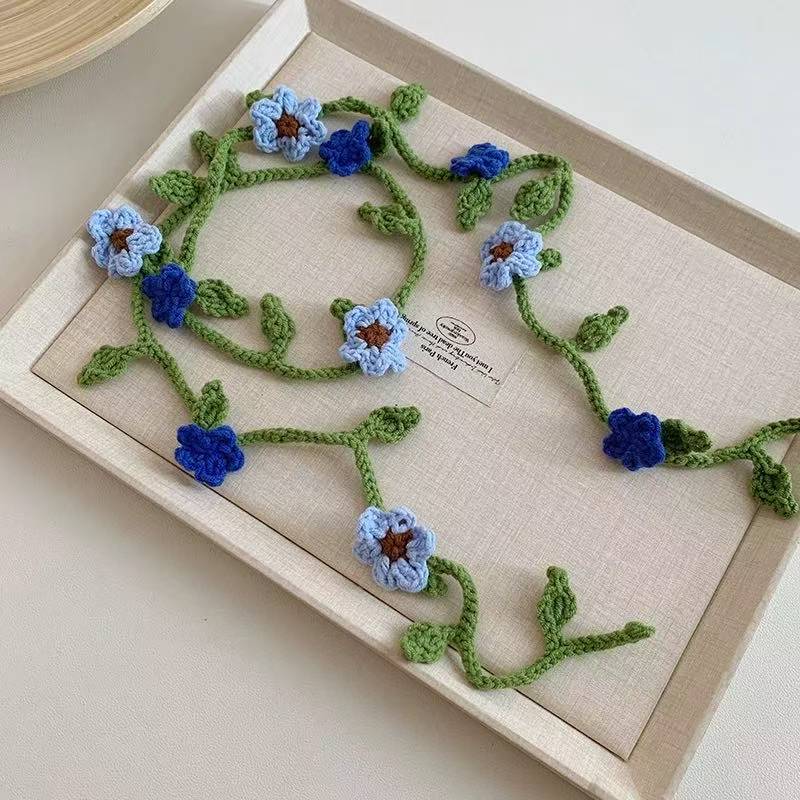 Francia cereza toallas triangulares mujeres primavera y otoño viajes padres-hijos gancho de punto flores hueco pañuelo de arte correa de pelo gorro