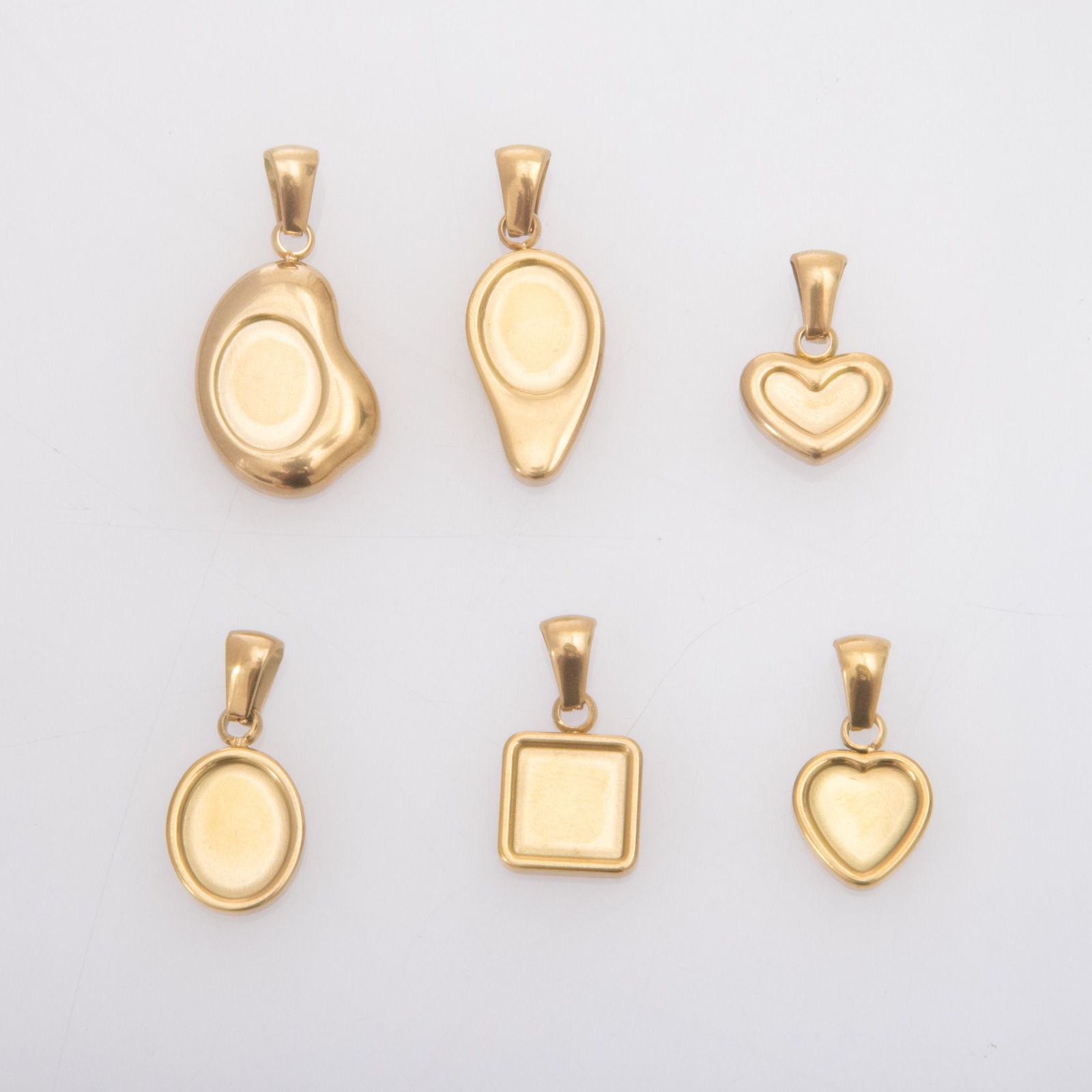 Stainless Steel Gemstone Pendant Base 18K Gold-Plated Oil-Pressed Thickeneded Water Drop Heart Square and Other Cat's Eye Stone Base