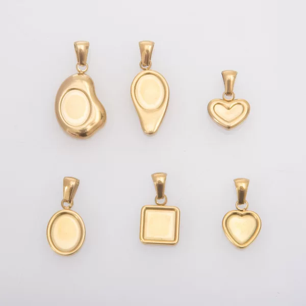 Stainless Steel Gemstone Pendant Base 18K Gold-Plated Oil-Pressed Thickeneded Water Drop Heart Square and Other Cat's Eye Stone Base