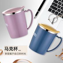 厂家直供304不锈钢马克杯 双层隔热马克杯 带盖防摔水杯 口杯