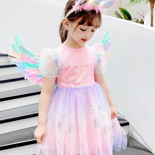 Christmas children's clothes Elsa princess dress girls rainbow unicorn dress ice and snow Elsa new skirt