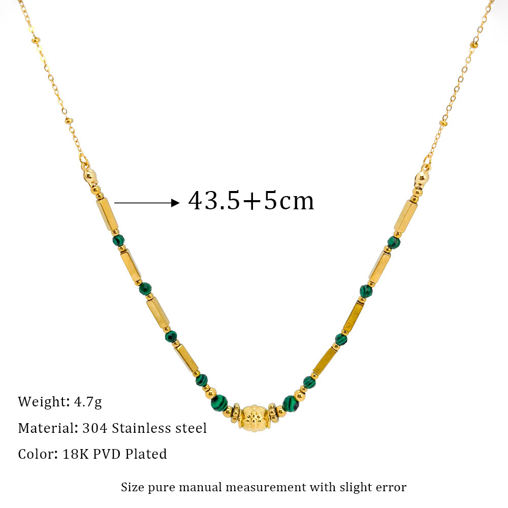 Geometric Pattern Retro Geometric 304 Stainless Steel Malachite Necklace In Bulk