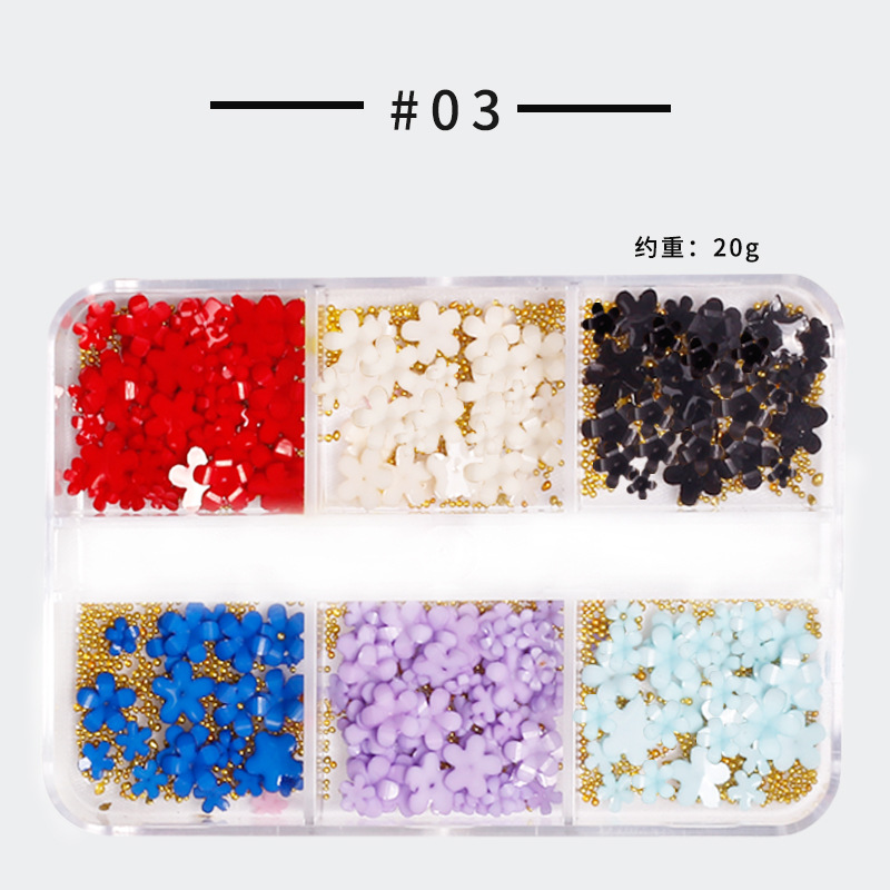 Joyas de manicura de resina híbrida japonesa 3D estereoscópica de cinco pétalos Aurora Xiangshan Camellia caja de 6 cuadros