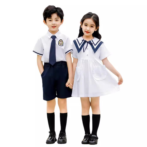 Summer British-style choir performance uniform for primary school students, children's graduation photos, class uniform, white kindergarten children's clothing, cotton