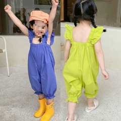 Ladies' Summer Green Overalls for Little Girls, Thin-Sleeve Bodysuit for Babies, Sweet Korean Style, Trendy and Stylish Onesie
