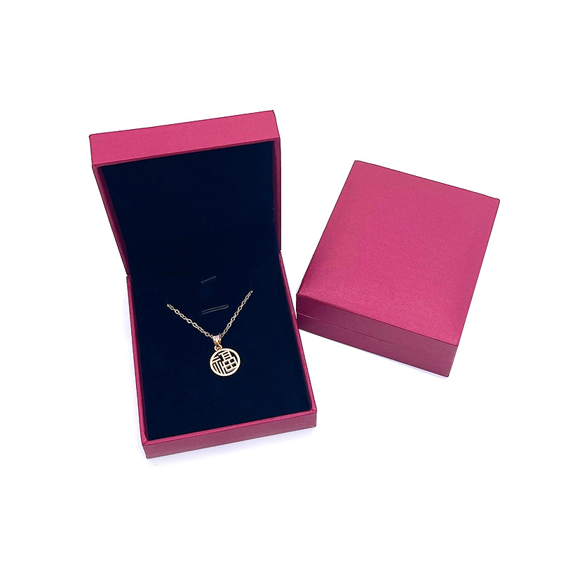 玫红色首饰包装盒吊坠盒充皮纸胶盒印字项坠珠宝黄金收纳盒项链盒