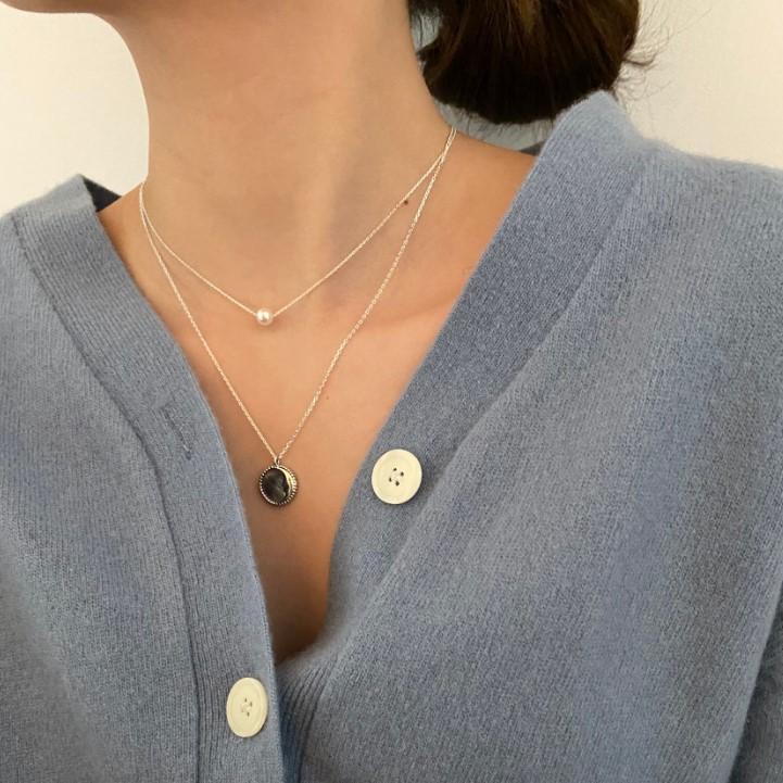 Daily Occasion 925 Sterling Silver  Pearl Geometric Necklace