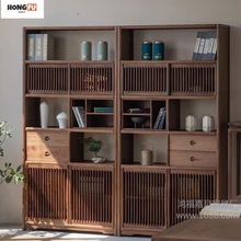 新中式博古架老多宝阁实木榆木书柜展示柜书架一柜多用茶室置物架