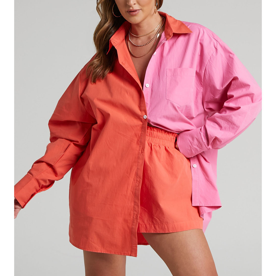 Turndown Neckline Comfort Function Color Block Pattern Daily Women'S Fashion Color Block Polyacrylonitrile Fiber Shorts Co-ord Set Shorts Sets