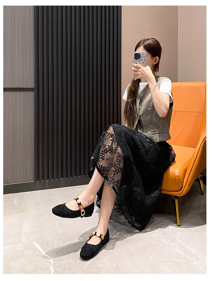 Giày Mary Jane nữ đế bệt mũi tròn phong cách retro — Màu hồng, Màu xanh dương, màu đen chi tiết 23